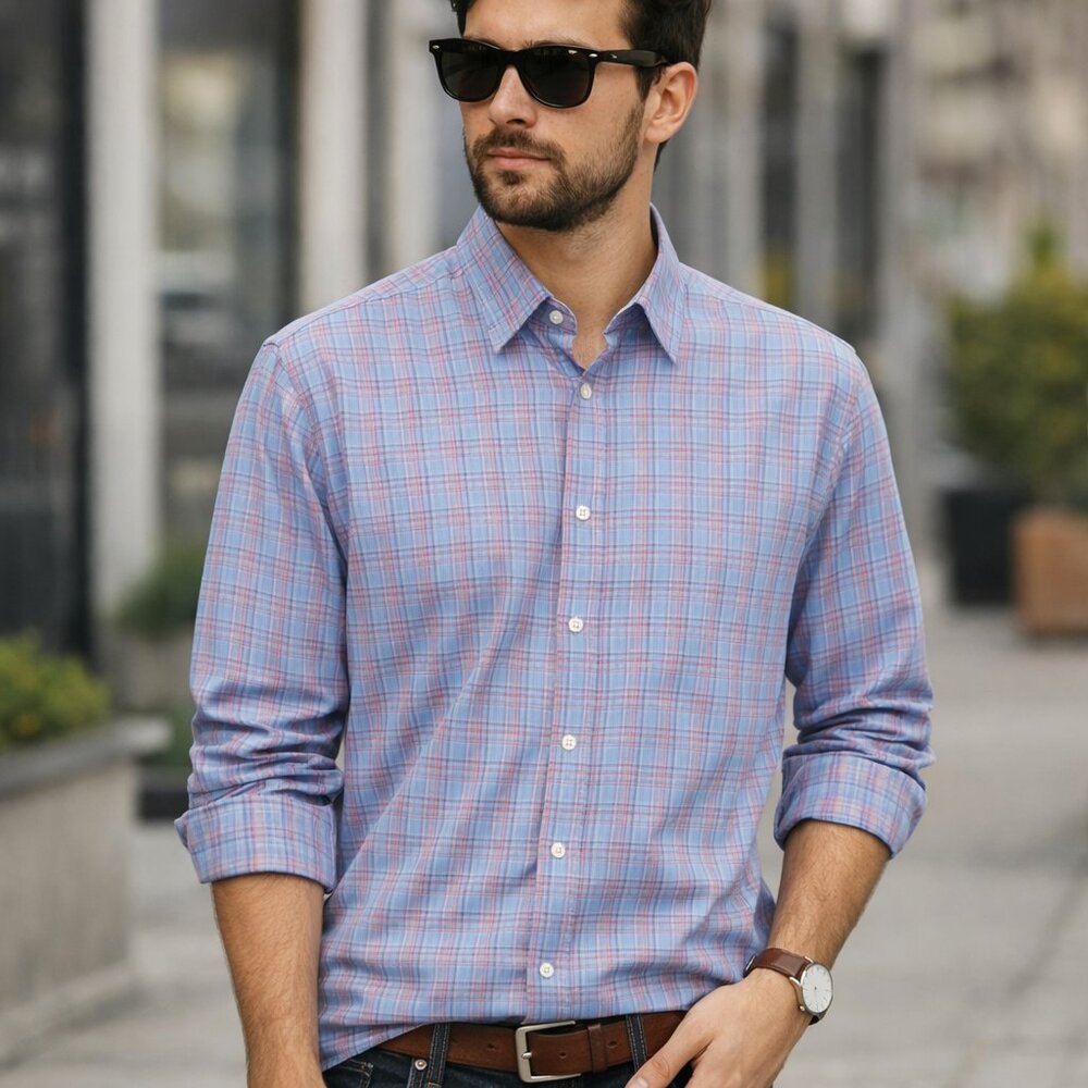 Hugo Boss Mens Long Sleeve Button Down Size 16 Plaid Hipster